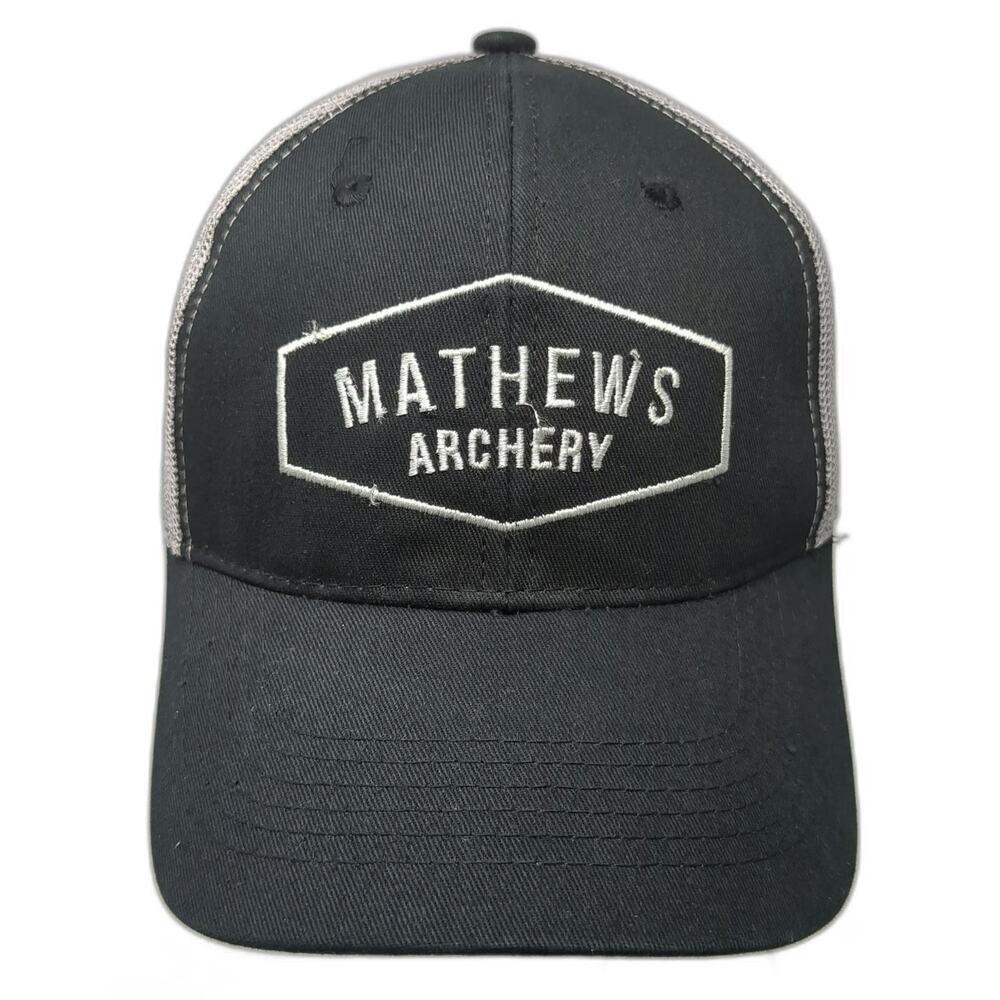 Mathews Trucker Hat Black One Size Archery Logo Embroidered Snapback Mesh Cap